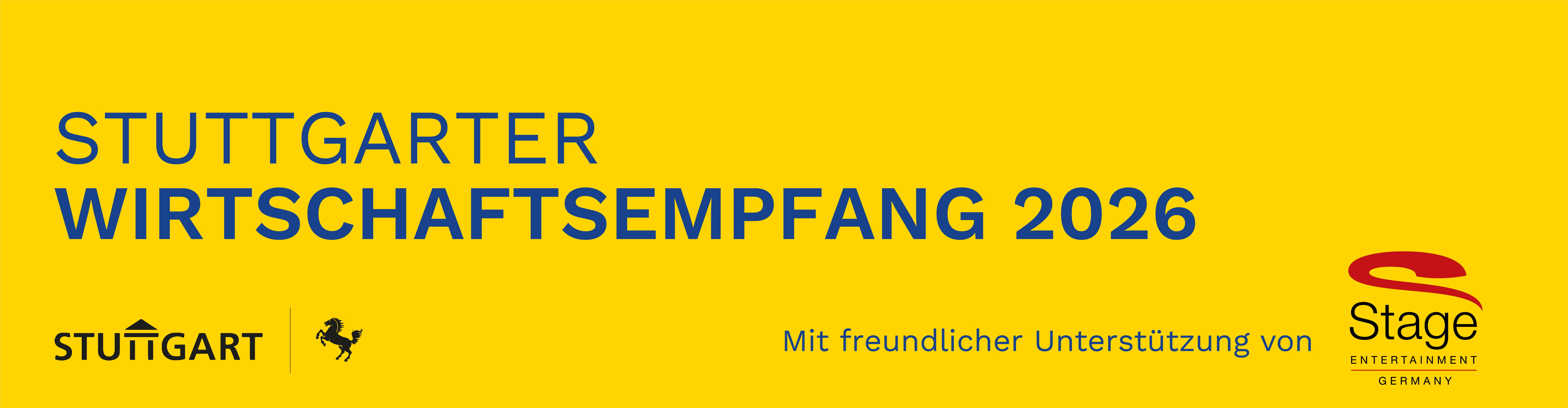 Headergrafik: Stuttgarter Wirtschaftsempfang 2026 der Stadt Stuttgart mit freundlicher Unterstützung von Stage Entertainment mit Logos der Stadt Stuttgart und von Stage Entertainment.